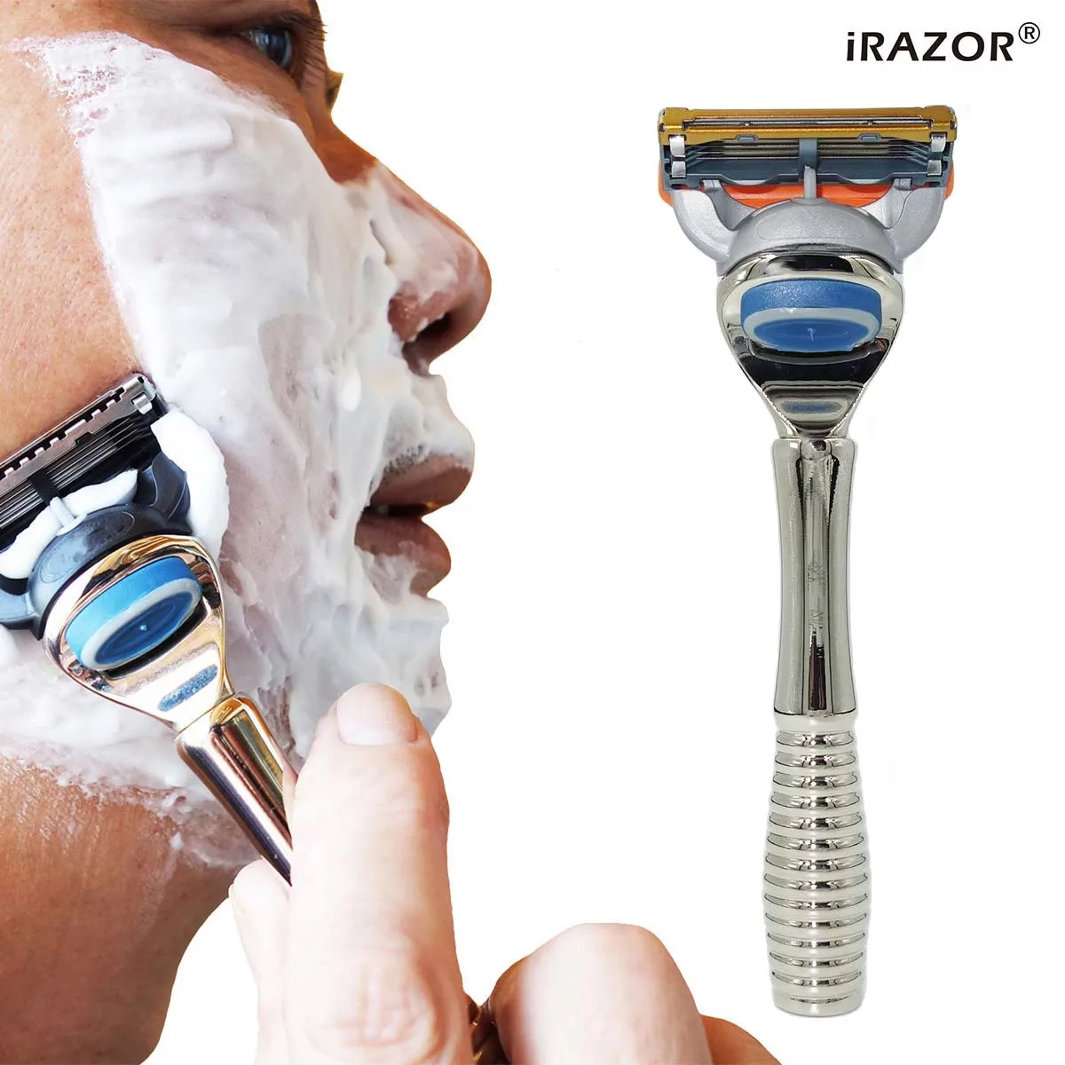 iRAZOR Man F5 5-layer Fusion Blade Safety Razor Manual Shaver Heavy Weight Handle Barber Tool for Husband Father Gift