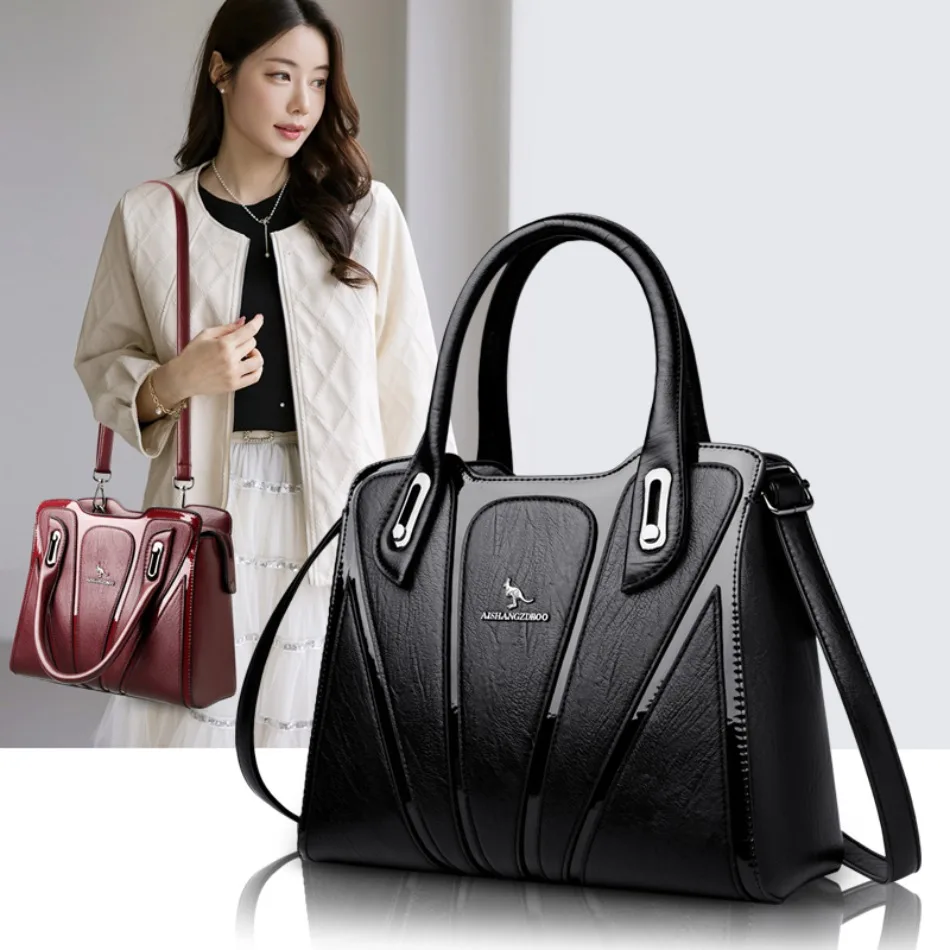 3 Layers Large Capacity Designer Women Top-Handle Bags Shoulder Crossbody Bags for Women Luxury Patent Leather Casual Tote Bag