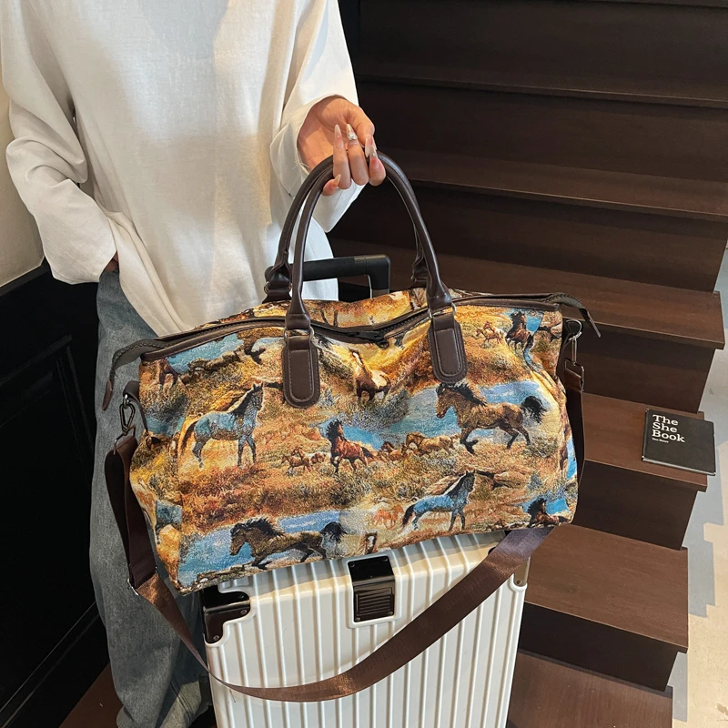 

Cute Animal Horse Printing Cartoon Handbag Tote Large Capacity Canvas Shoulder Bag Women Casual Travel Shoulder Messenger Bags