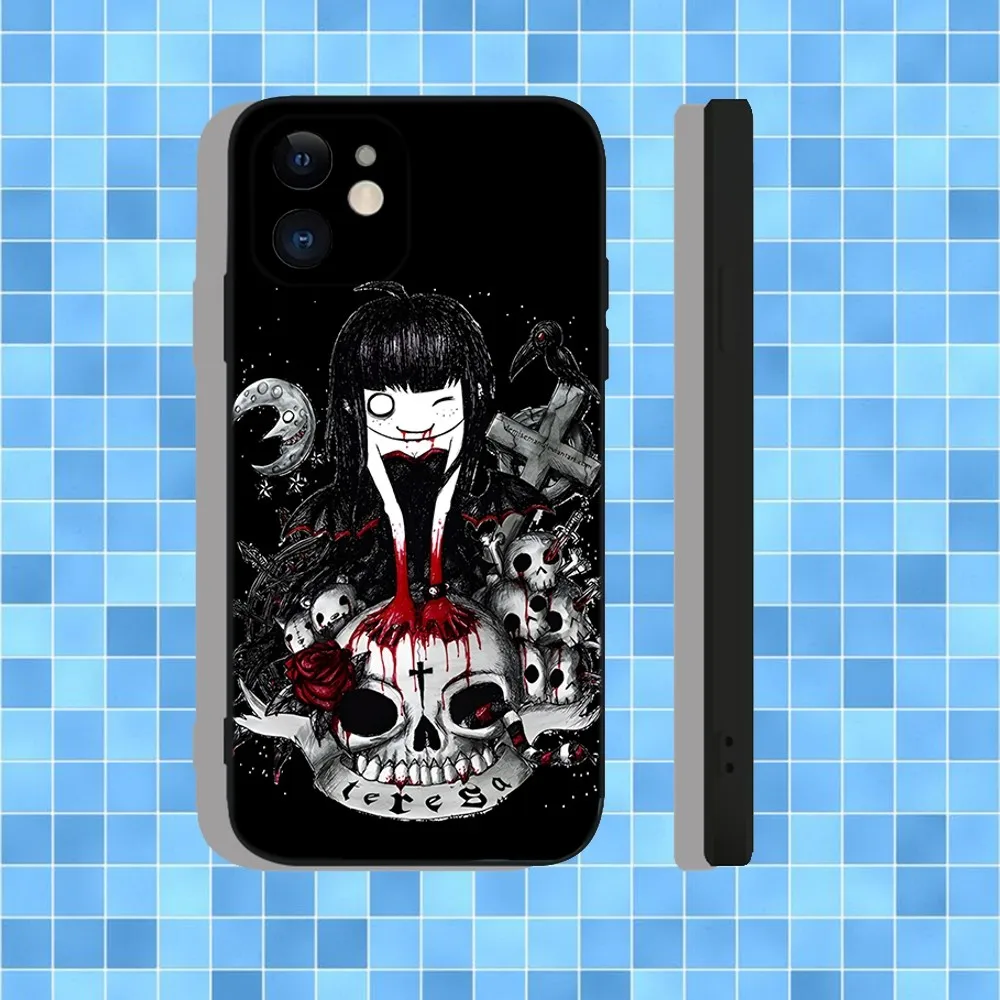 حافظة هاتف Love Black and Cute Emo Goth لهاتف iPhone 16,15,14,13,12,11,Pro,Max,Plus,X,XS,XR,SE,8,7,Mini,Soft Silicone Black Case #5