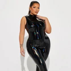 Vrouwen Sexy Glanzend Leer Plus Size Jumpsuits Lakleer Mouwloze Tank Jumpsuit Nieuwe Rompertjes Dance Pole Pvc Clubwear Custom