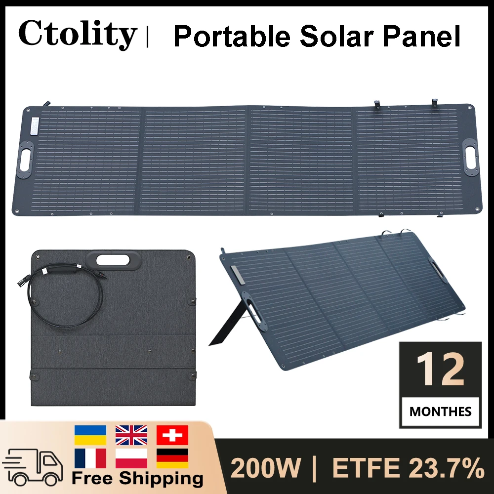 

CTOLITY 200W ETFE Flexible Foldable Solar Panel Camping Portable Folding Solar Panel Kit 23% Efficience Travel&Boat&RV 20.5V