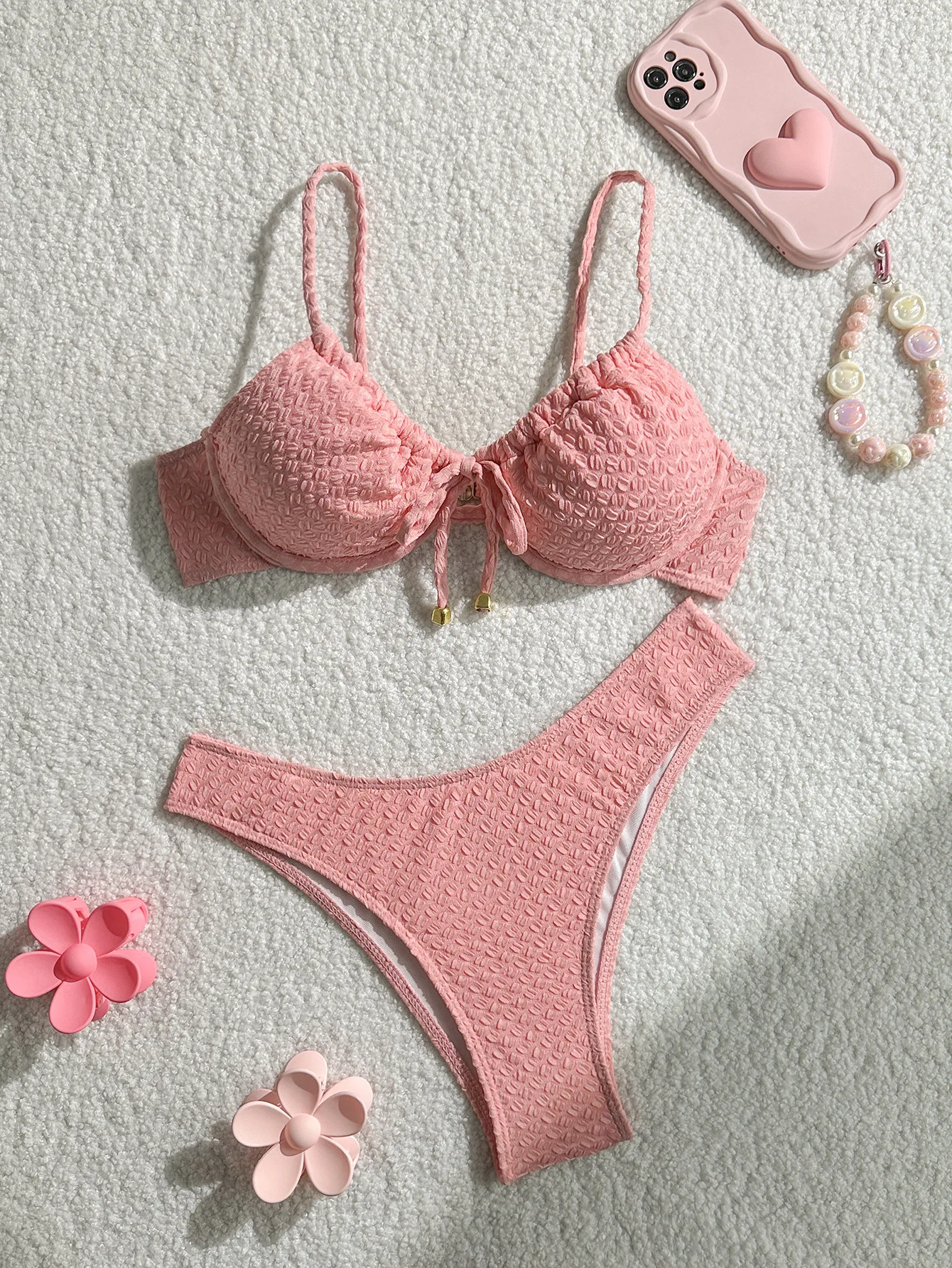 Sexy Pink Bikini Set 2026 Women Front Tie Push Up Underwire Bra Thong Swimsuit Summer Bathing Suit Holiday Two Piece Swimwear