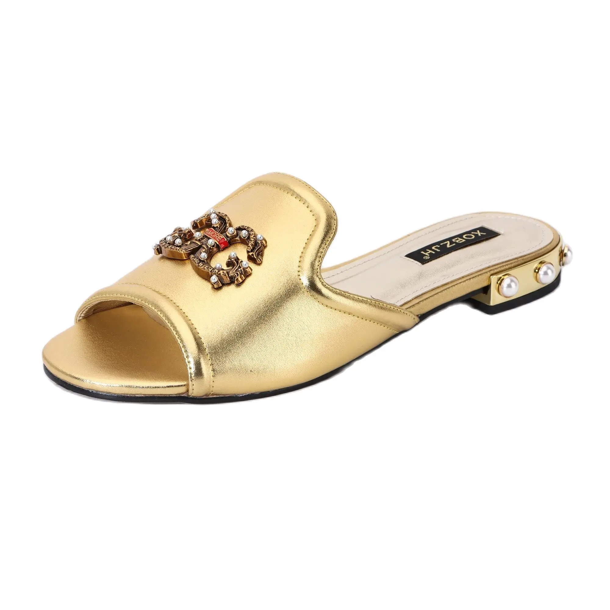 

2023 Summer Fashion Design Top Quality Women Flat Sandals Ladies's Beach Shoes Multi color Rhinestone Mules Slippers Big Size 43