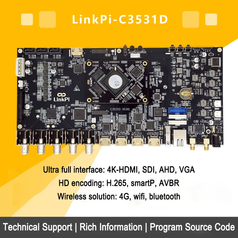 

Link Pi C3531D Hi3531DV100 ARM Cortex A9 Dual Core@1.4GHz 2GB DDR3 Full Featured HDMI SDI AHD H265 HEVC 3531D Development Board