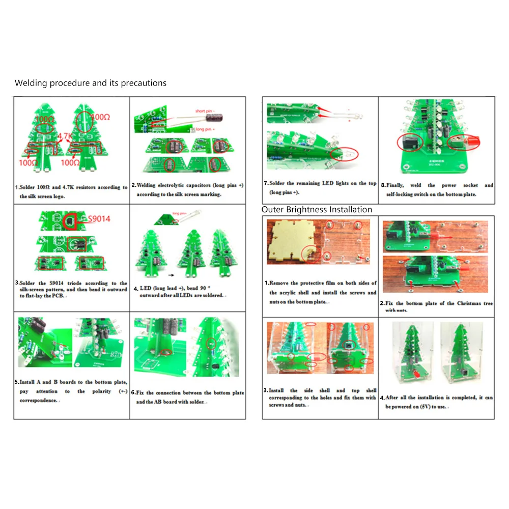 Xmas Tree DIY Kits RGB LED Flashing Tree DIY Kits Electronics Soldering Colorful 3D Xmas Tree for Soldering Practice Learning