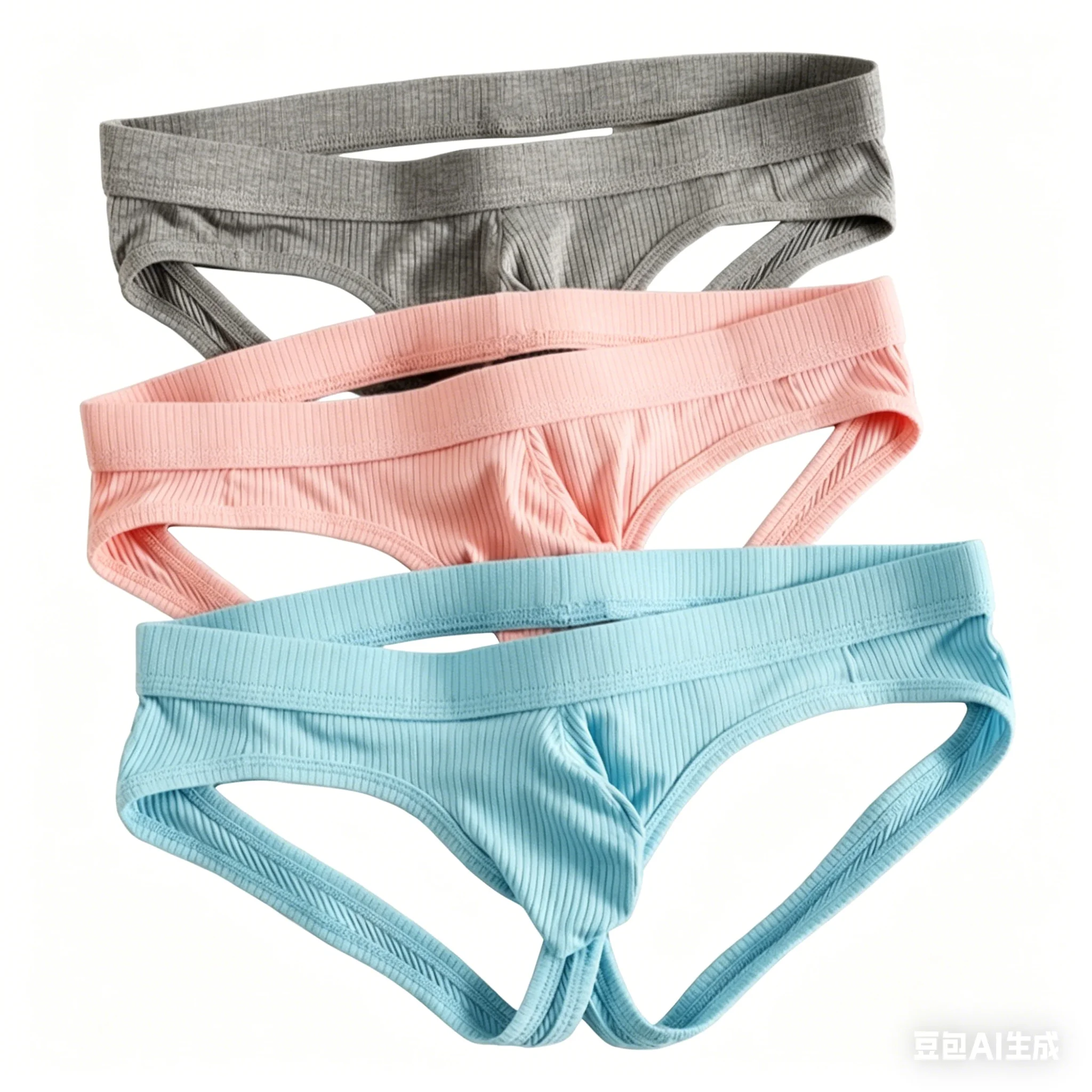 Men's Ribbed Double Band Thong Low Waist Sexy T-back Underwear gays erotic u convex pouch open buttocks string underpants
