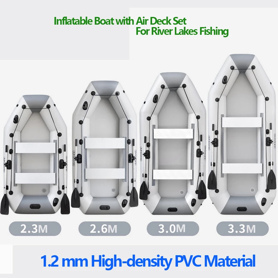 Inflatable Grey PVC Wear-resistant Boat with Air Deck Set for River Lake LUYA Fishing Kayak 2+1Air Chamber Universal Paddle Seat