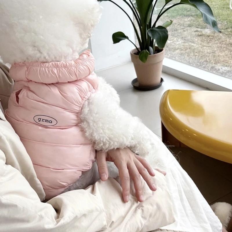 Winter Pet Cotton Clothes Warm Dog Clothes Puppy Solid Colour Down Jacket Teddy Thickened Open Button Shirt Bichon Clothes