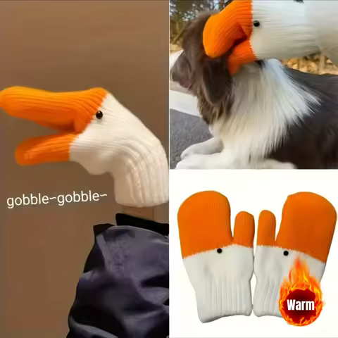 Unisex Funny Gloves Warmth &amp; Cold Protection Creative Goose Power Gloves Funny Three-dimensional Swan Knitted Fingerless Gloves