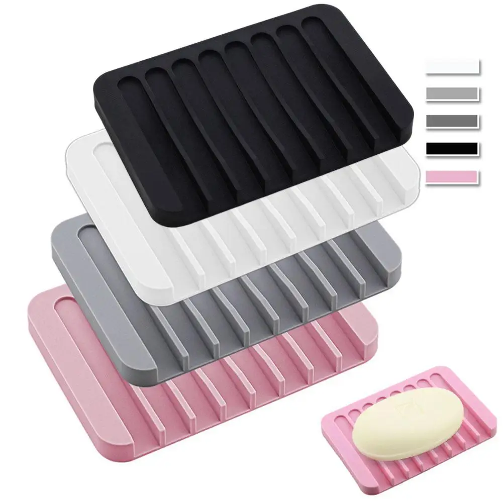 Silicone Soap Box Draining Holder Free Punch Non-Slip Kitchen Bathroom Countertop Shelf Creative Soap Box Holder
