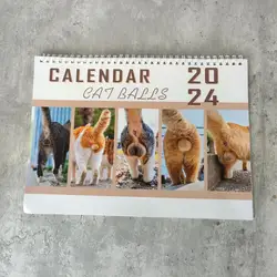 Calendrier mural fesse de chat drôle, motif exquis, résistant à la décoloration, papier robuste, 12 mois, décoratif, 2024, 2024