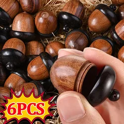 6/1pcs Mini Solid Wood Medicine Pill Box Portable Tablets Storage Sealed Box Sandalwood Storage Container DIY Acorn Ornament