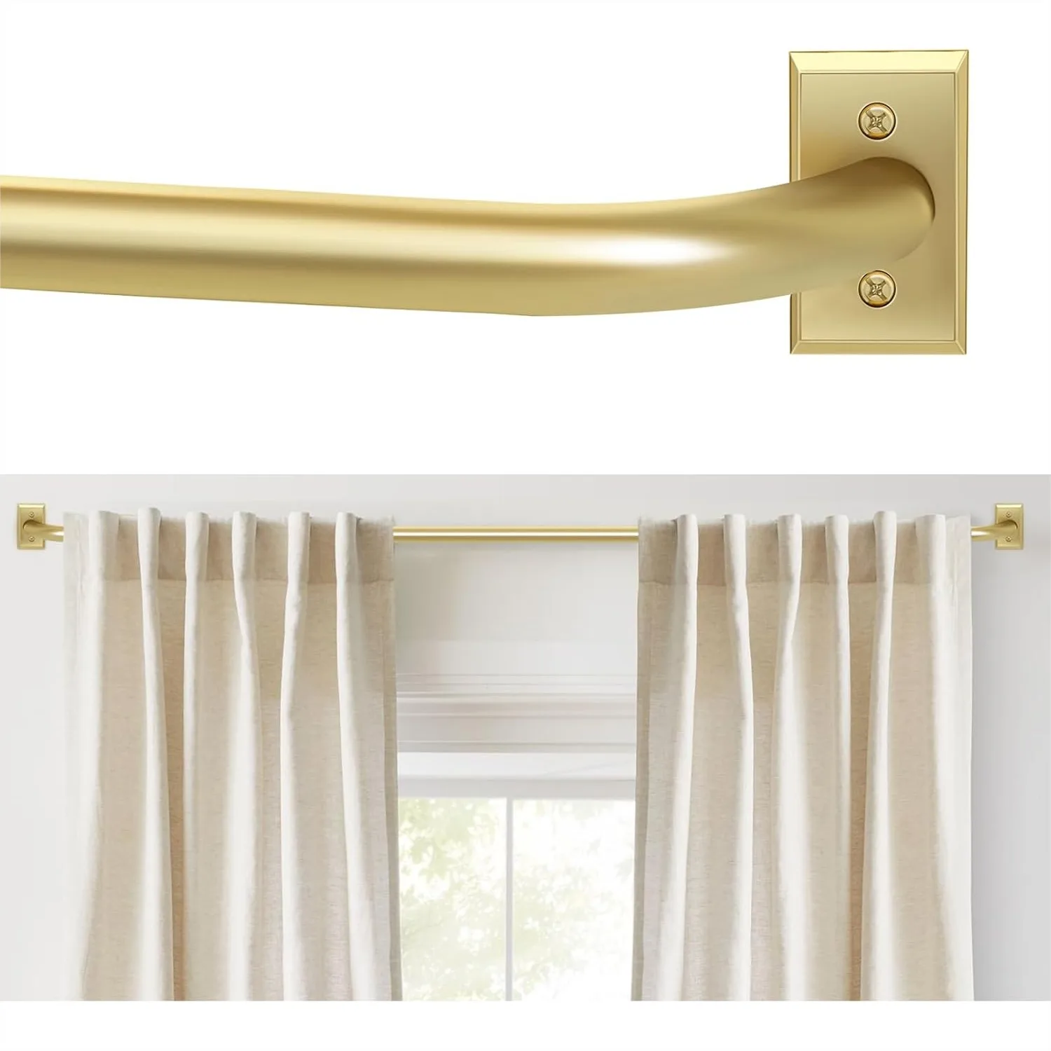 Gold Curtain Rod, Wrap Around Room Darkening Rods for Windows 28-48 Inches, Heavy Duty Blackout Drapery with Telescopic Design