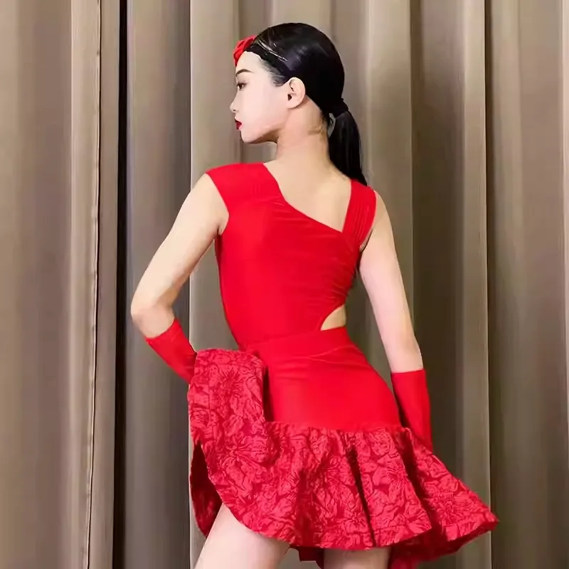 라틴 댄스 드레스 소녀 2025 가을/겨울 새로운 어린이 전문 연습 드레스 어린이 고급 훈련 세트