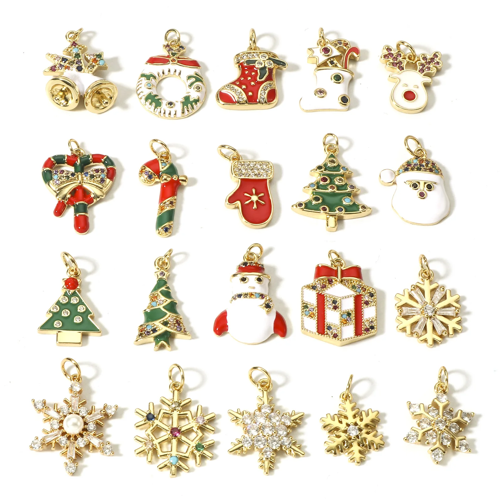 1pc Christmas Copper Charms Chrinstomas Snowman Snowflake Green Red Enamel Pendant DIY Necklace Earrings Women Party Jewelry