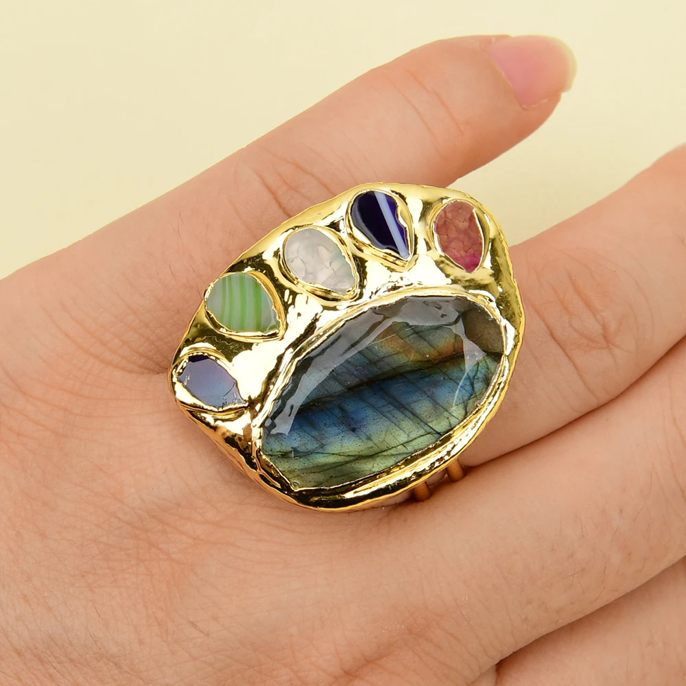 APDGG No060 Natural Labradorite Rings For Lady