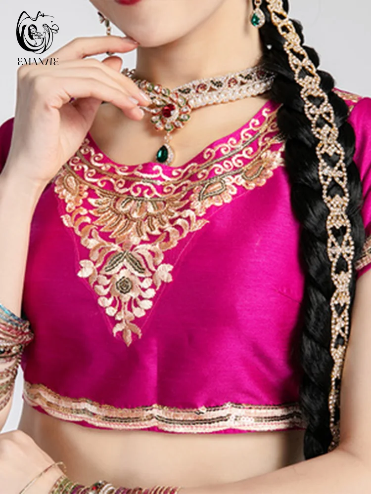 

Экзотический индийский танцевальный костюм в этническом стиле, женский топ для танца живота, кружевной облегающий топ с коротким подолом для индийского танцевального выступления, топ