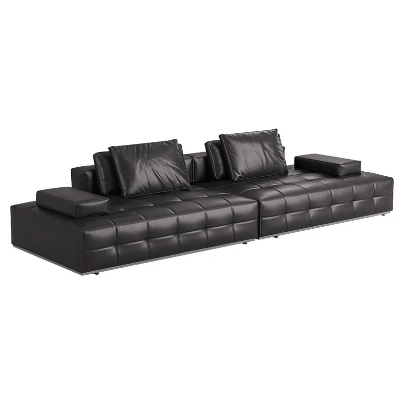 

Leather sofa full green leather living room 2025 new horizontal hall Italian minimalist straight row