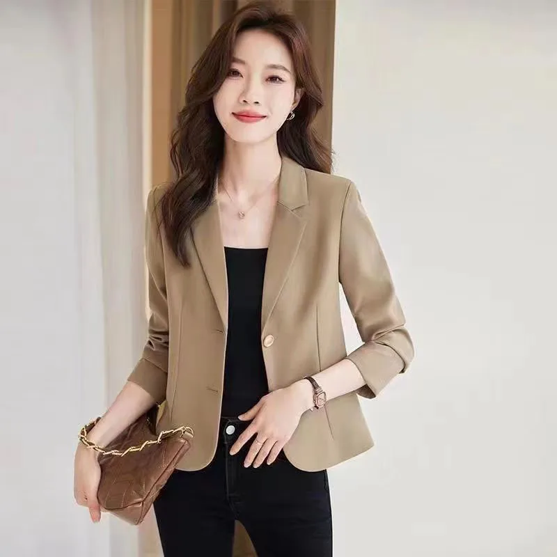 Xpqbb Korean Fashion Women\'s Blazers Solid Color Casual Long Sleeve Button Up Jackets Ladies Autumn Winter Short Suit Coats Lady