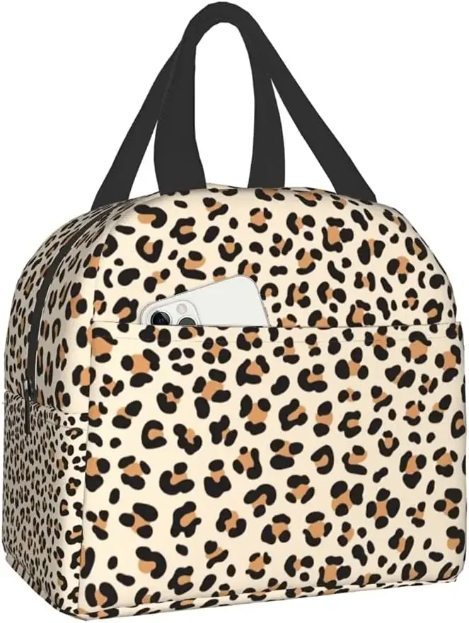 Leopard Aesthetics Lunch Bags Cheetah Pattern Insulated Reusable Lunch Box Thermal Cooler Tote Bag for Teen Adult Work Picnic