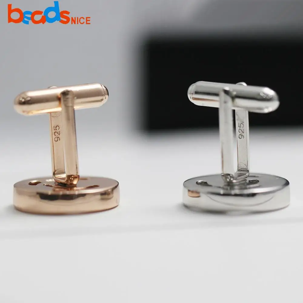 Beadsnice 2pcs Sterling Silver Round Cufflinks Base for Men's Jewelry Making Cuff Links Blank Tray Party Wedding Gift ID38062