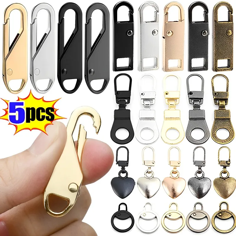 5/1Pcs Detachable Zipper Puller Metal Zipper Head Repair Kits Universal Replacement for Luggage Purse Bags Clothes Zipper Slider