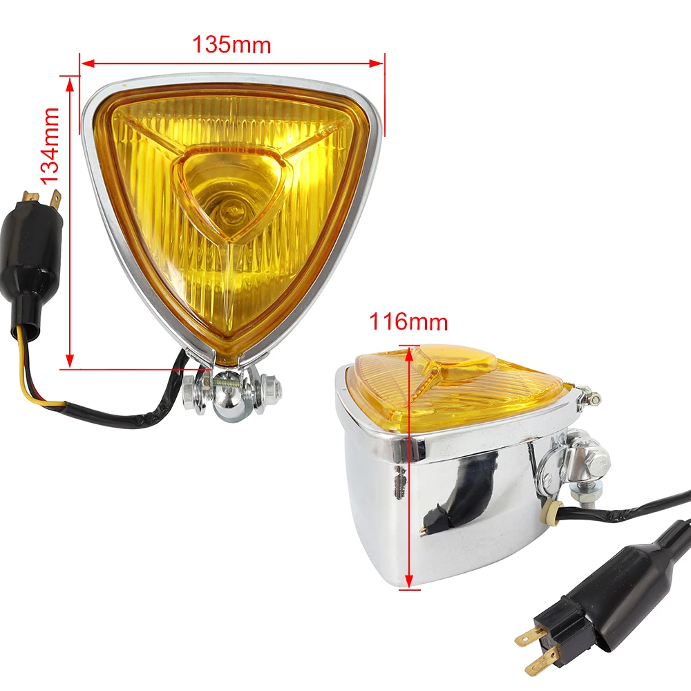 Universal Vintage Cafe Racer Motorcycle Headlight Retro Front Triangle Headlamp for Harley Honda Chopper Cruisers Bobber Custom