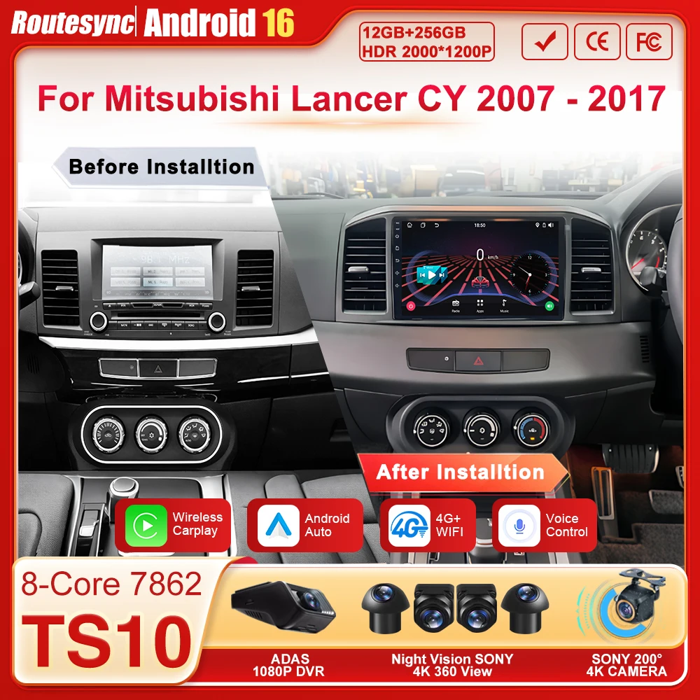 

2DIN Android 16 Carplay Автомагнитола для Mitsubishi Lancer CY 2007-2017, мультимедийный видеоплеер, GPS-навигация, сенсорный экран, BT, DSP
