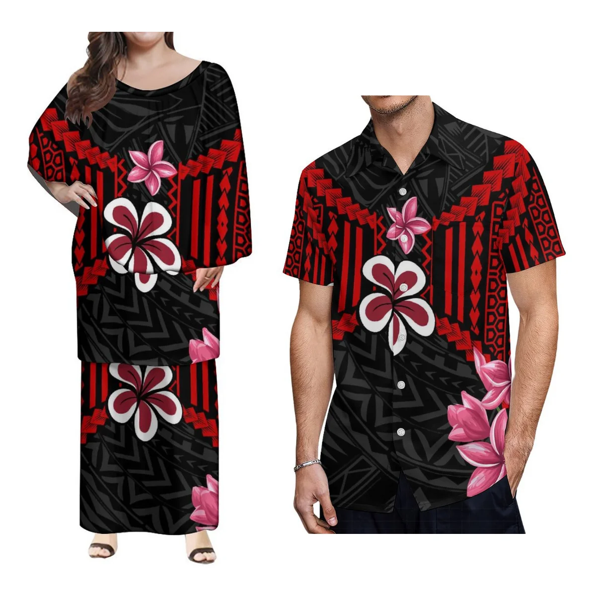 

Samoan Custom Plus Size Layered Ruffle Top Skirts 2 Piece Set Dress New Style Polynesian Women Long Puletasi Dress