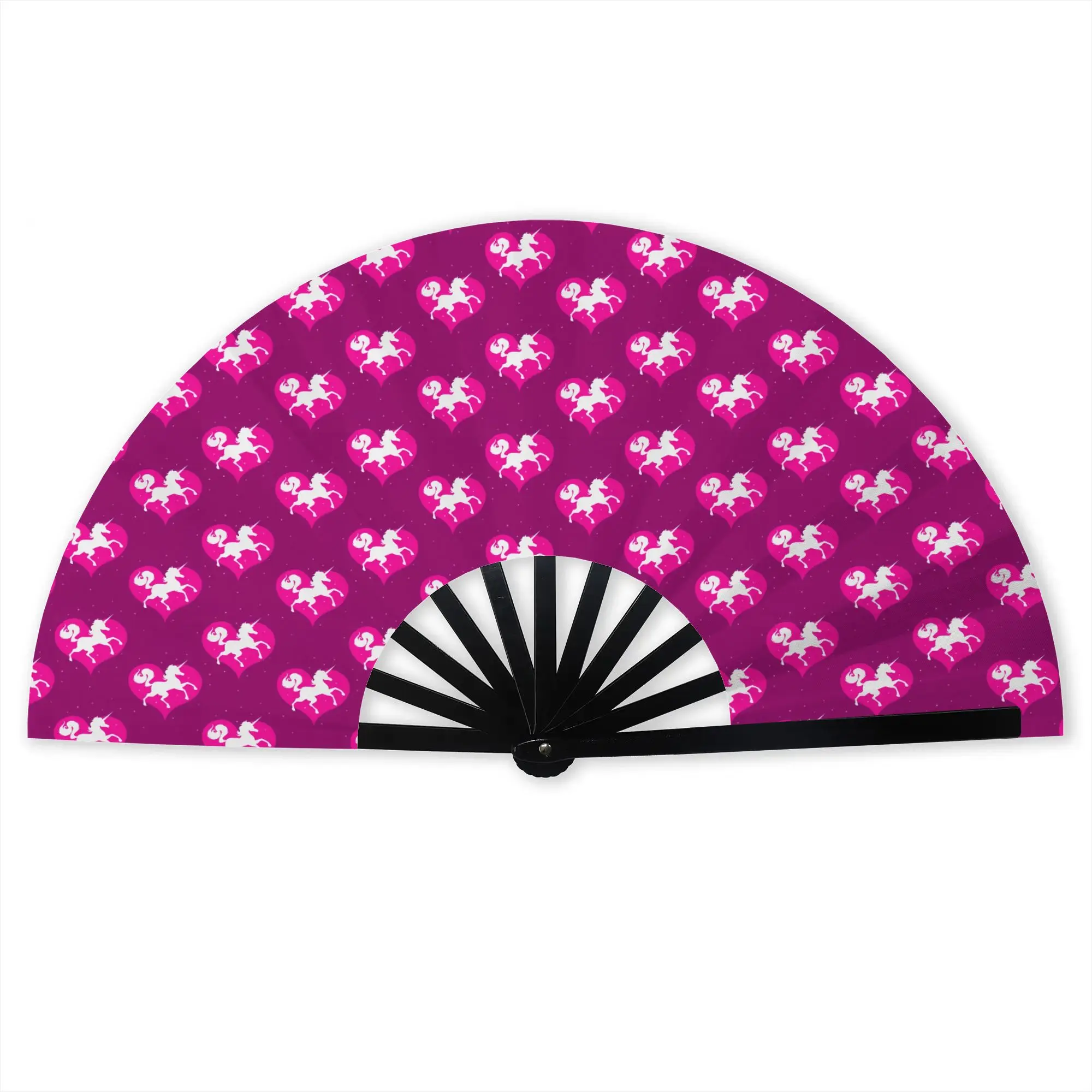 Unicorn Silhouettes on Hearts Hand Fan Promotional Gift Event Souvenir  Durable Folding Fans Novelty Bulk Pack Fan