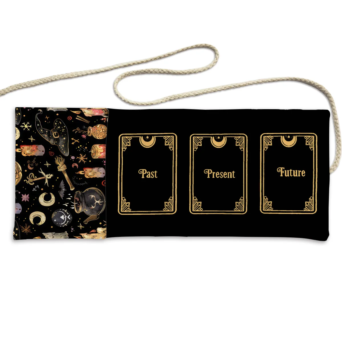 Mysterious Magic Halloween Tarot Aufbewahrungstasche Tarotkarten Tischdecke Wahrsagerei Hexenhut Kürbis Totenkopf Schwarze Katzen Wickeltasche