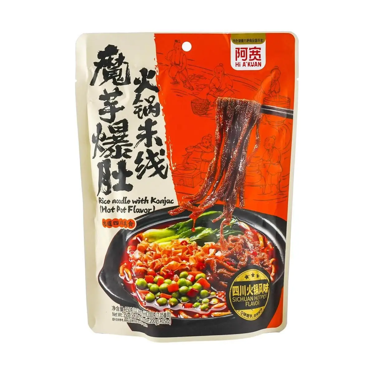 [8Packs]A-kuan Rice Noodle With Konjac Hot Pot Flavor 12.34 oz, 350.00g*8Packs