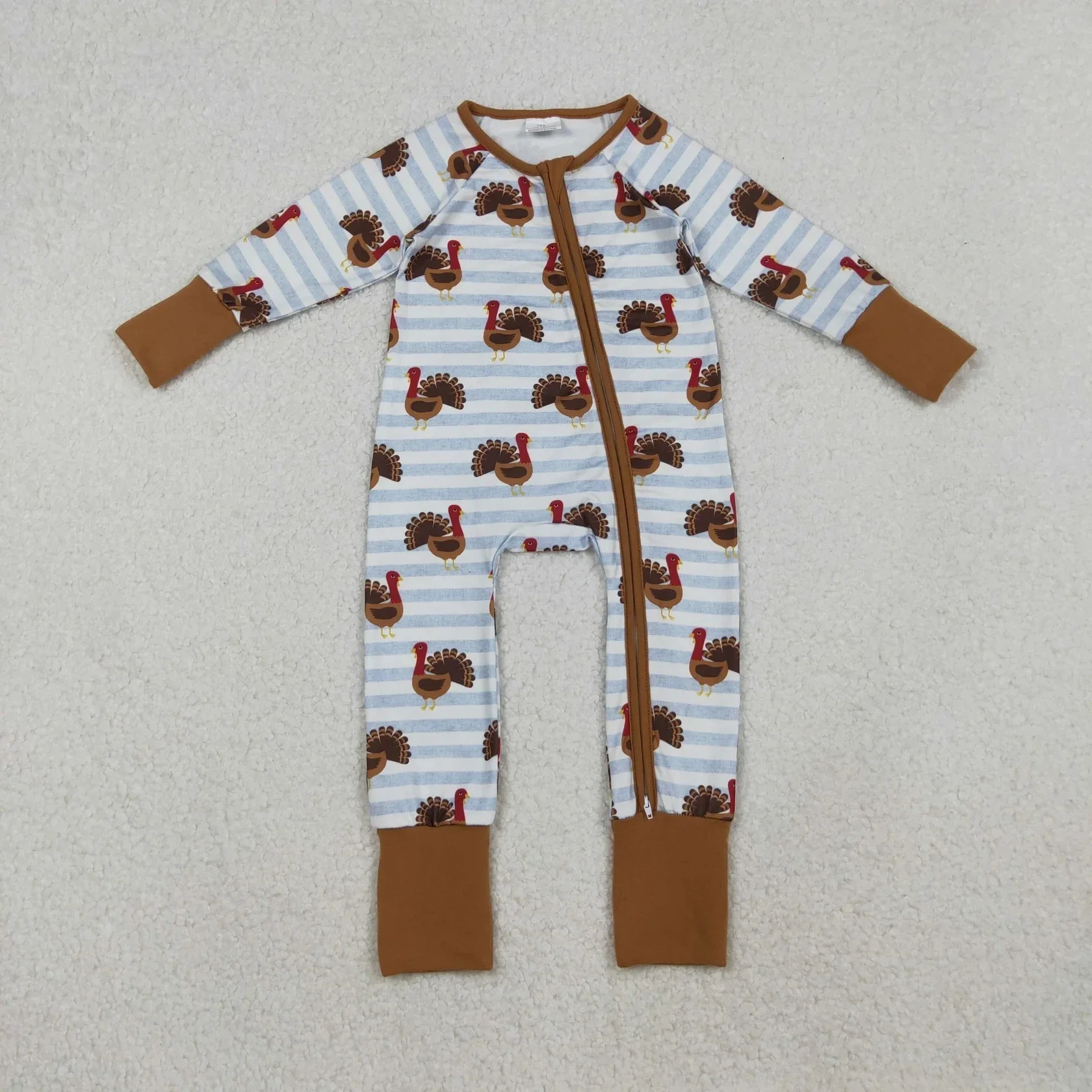 Wholesale Baby Boy Toddler Thanksgiving Boys Kids Newborn Coverall Bodysuit Children turkey Stripes Brown Zipper Footie Romper