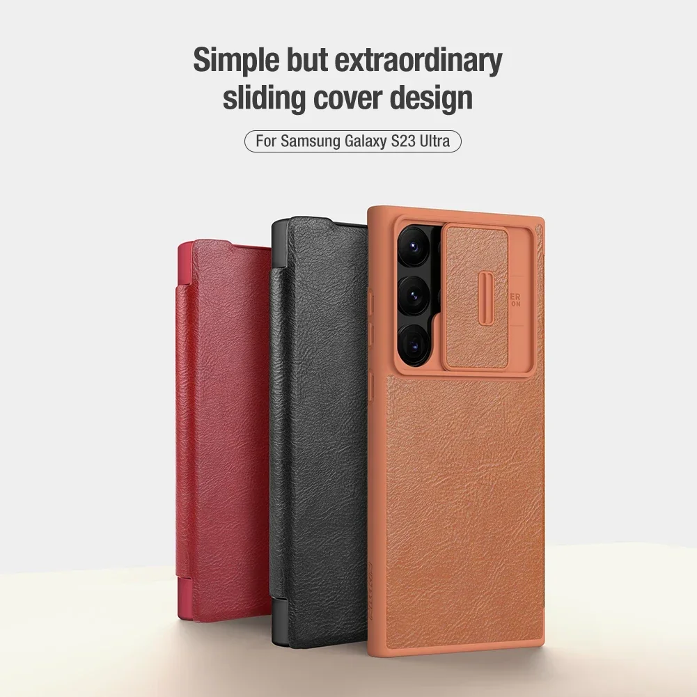 for Samsung Galaxy S23 Ultra Nillkin Case CamShield Flip Leather Case Slim Slide Camera Case for Samsung S23 Plus 5G Lens Cover