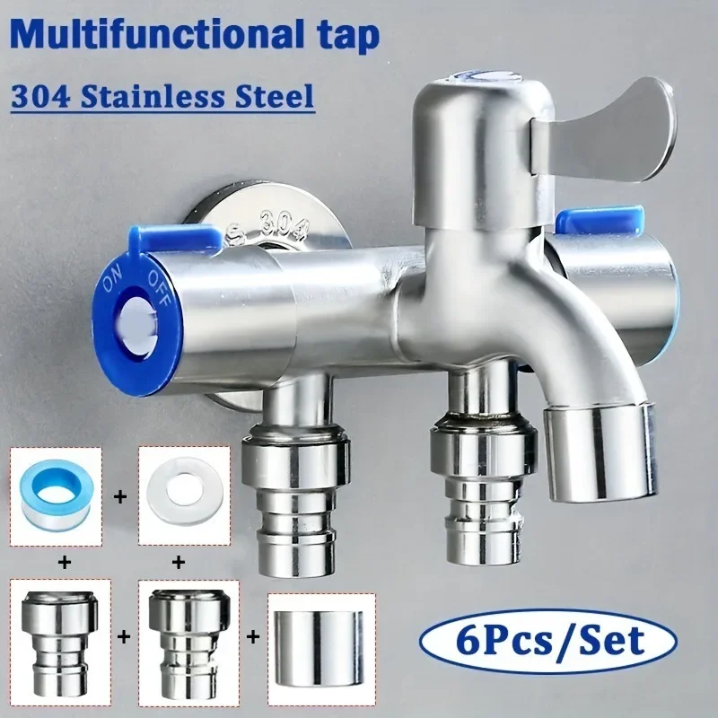 Faucet Diverter 1/2 Adapter Double Head 1 In 3 Out 4 Diverter Valve Washing Machine Faucet Diverter Multi Head Link