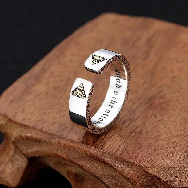 2024 Vintage Men's Punk Providence Eye of Horus Opening Adjustable Size Silver Color Ring Fashion Hip Hop Trend Jewelry Gift