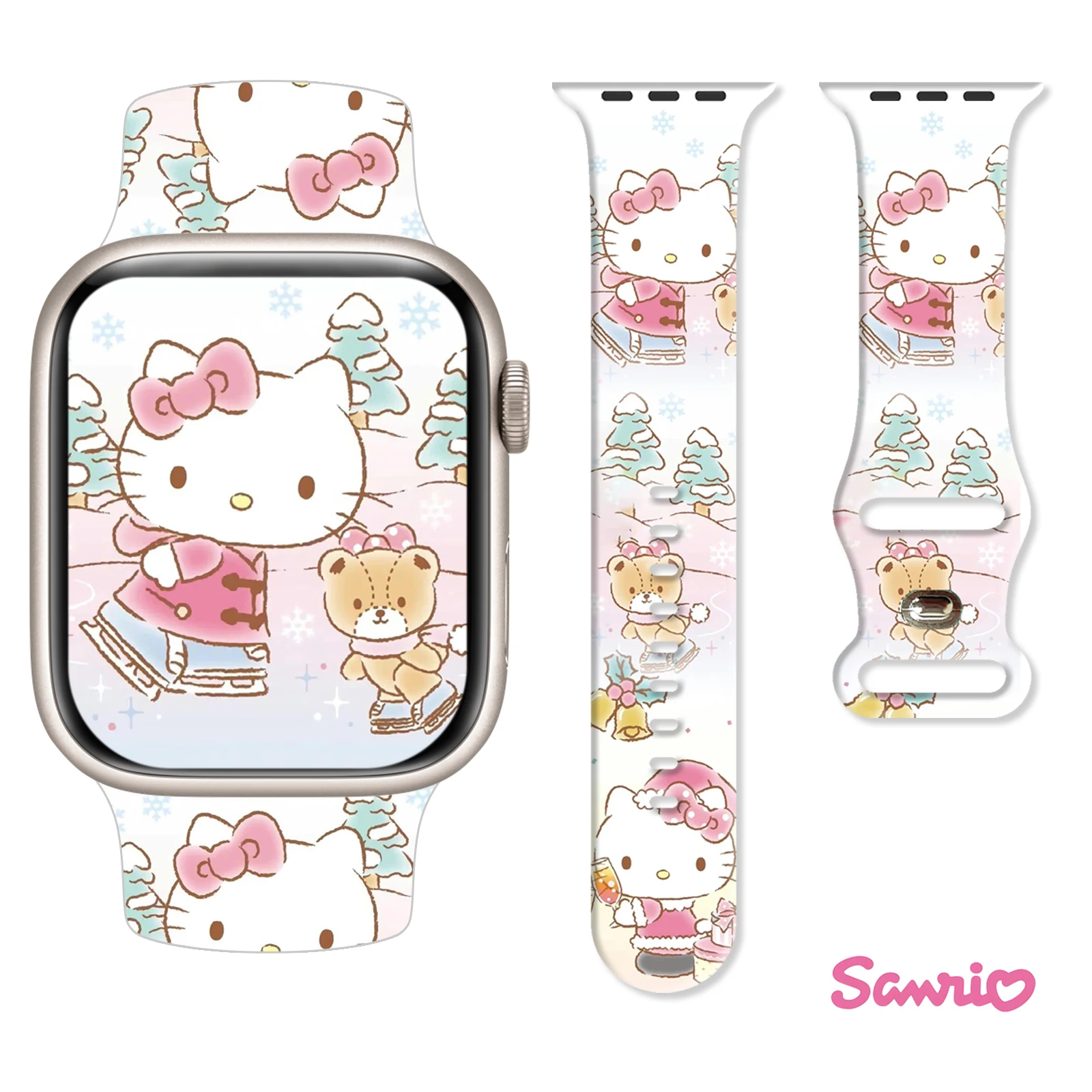 Sanrio Cute Hello Kitty Strap for Apple Watch 9 8 7 SE 6 5 Silicone Band Replaceable Bracelet for iWatch 45mm 44mm 42mm 41mm