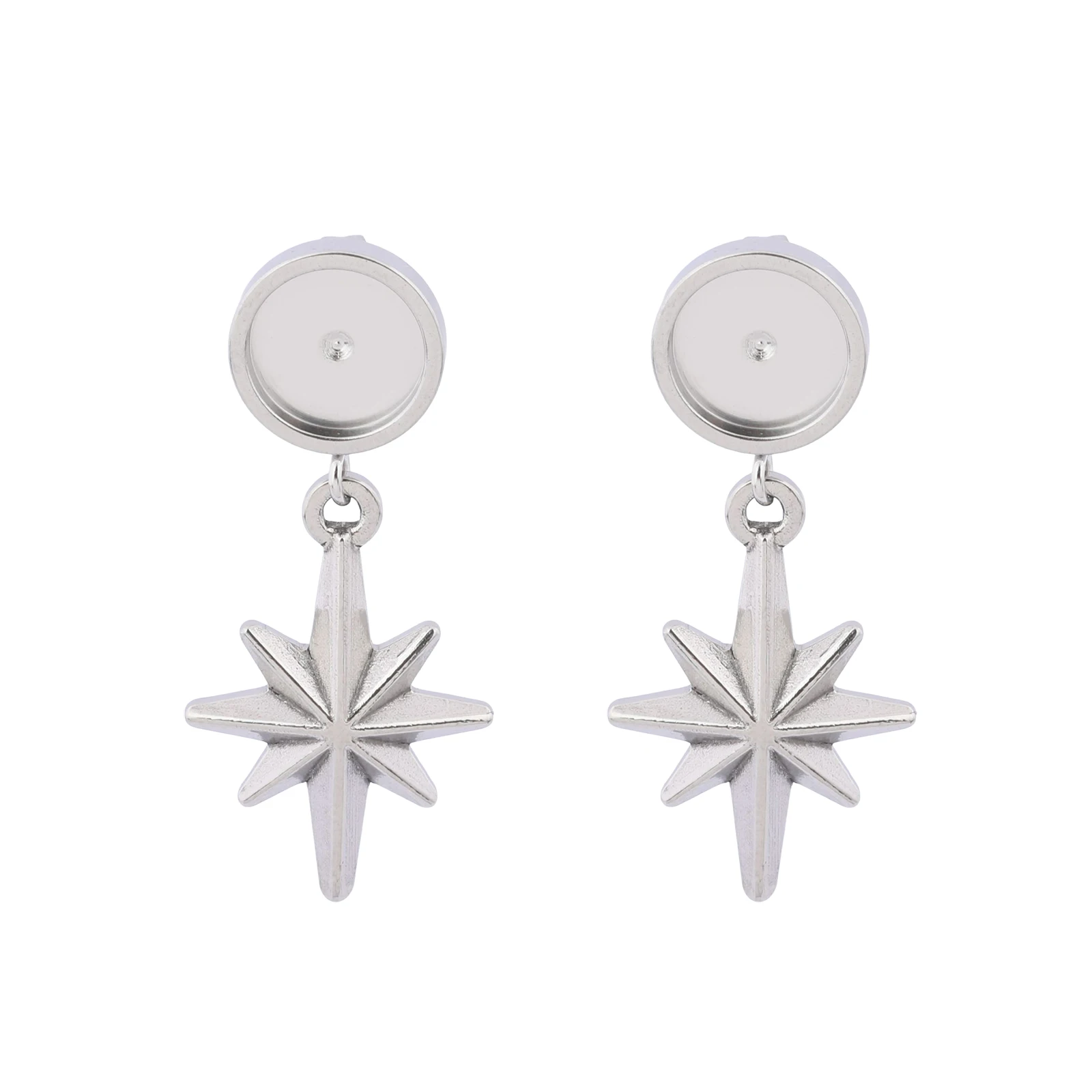 6pcs Stainless Steel Fit 8mm Cabochon Earring Base Blanks Studs With Snowflake Charms Diy Jewelry Making Supplies