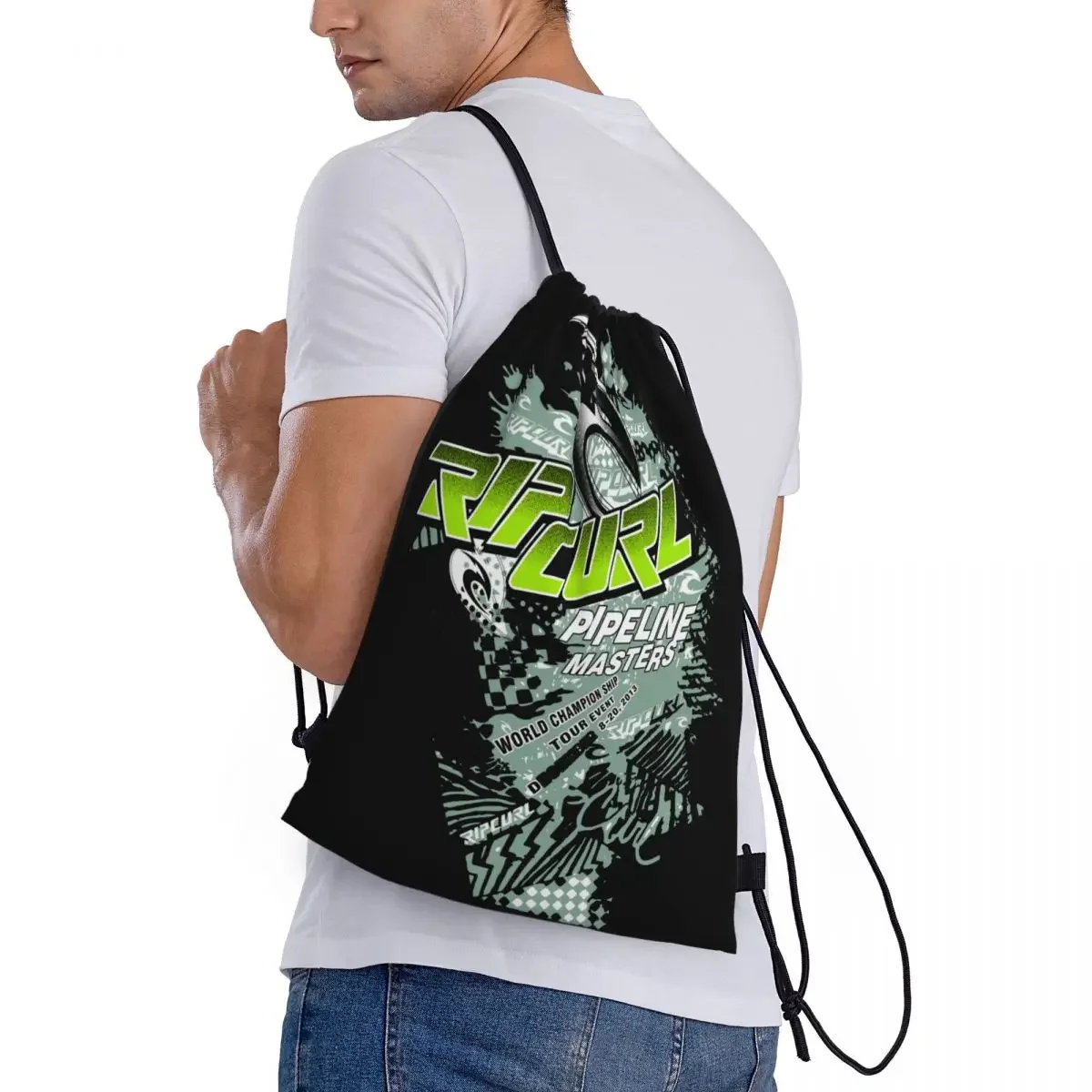 Custom Curls Surfing Rip Sport Drawstring Bag for Shopping Yoga Backpacks Men Women Sports Gym Sackpack