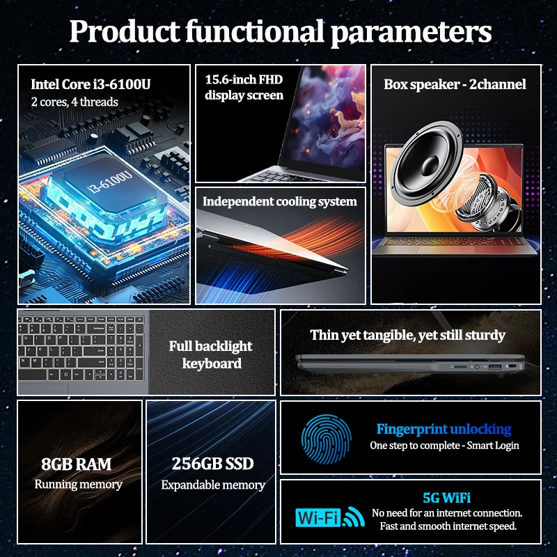 كمبيوتر محمول 15.6 Intel Core i3 6100U يعمل بنظام التشغيل Windows 11 pro 8GB DDR4 1 تيرا بايت SSD بصمة فتح الكمبيوتر المحمول المحمول أجهزة الكمبيوتر المحمولة للألعاب
