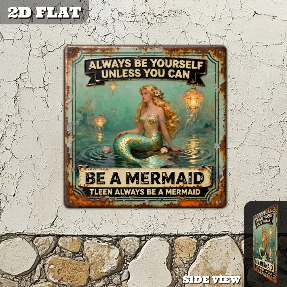 2D Flat, 1pc, Vintage Metal Aluminum Decorative Sign, Always Be Yourself Unless You Can Be a Mermaid, Retro Wall Art