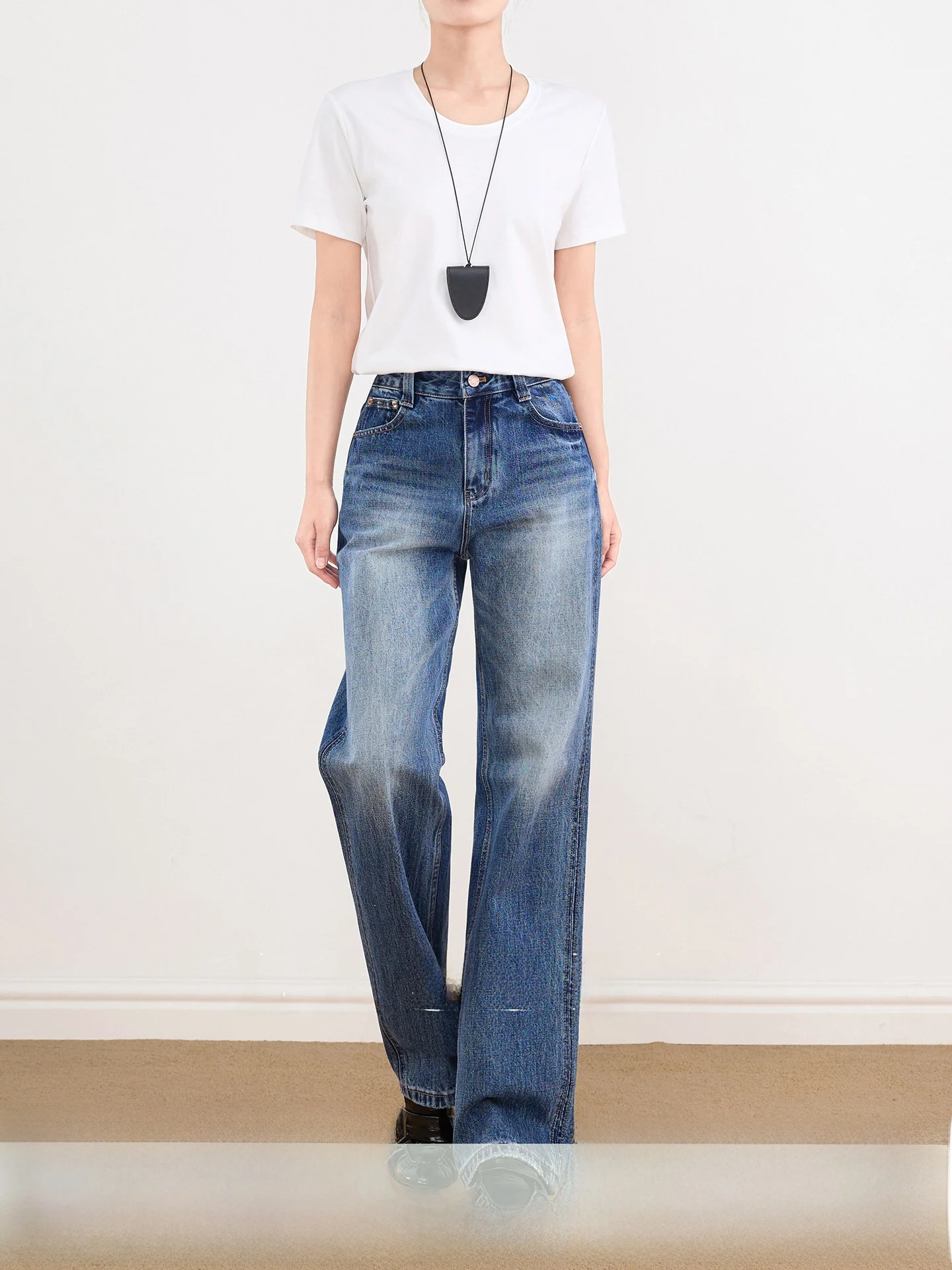 

Light Blue Waed Cotton Jeans Women's High Waist Straight Leg Jeans Comfortable Casual Trousers Versatile All Season Wear