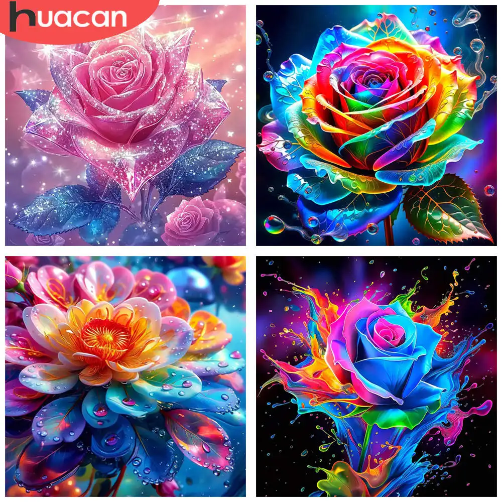 HUACAN 1pcs Diamond Painting Sparkling Pink Rose Fantasy Des