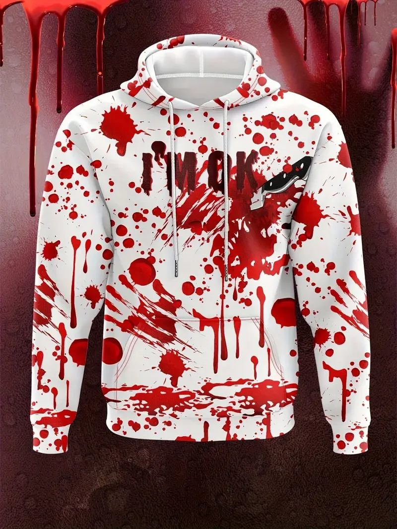 Horror Bloody Heren Hoodies Herfst En Winter Nieuwe Halloween Element Sweatshirts Grappige 3D Schedel Gedrukt Truien Herenkleding