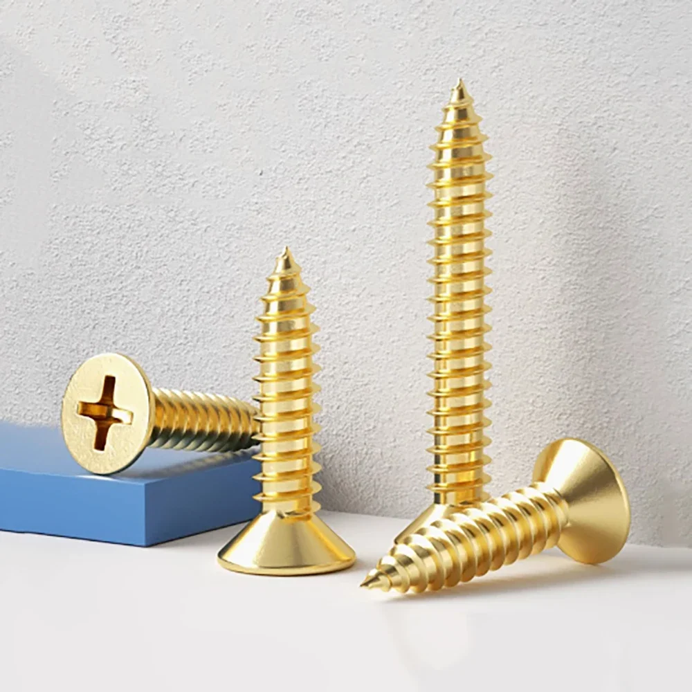 4-80Pcs Screw Brass Self Tapping Screw M3 M3.5 M4 M5 M6 Cross Countersunk Head Flat Head Screw Wooden Board Screw 6mm-50mm