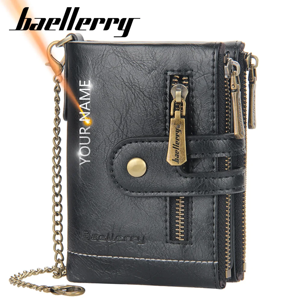 

New Baellerry Men Short Wallet High Quality Card Holders Double Zipper Male Wallet Coin Pocket Multi Card Clips Men Purses