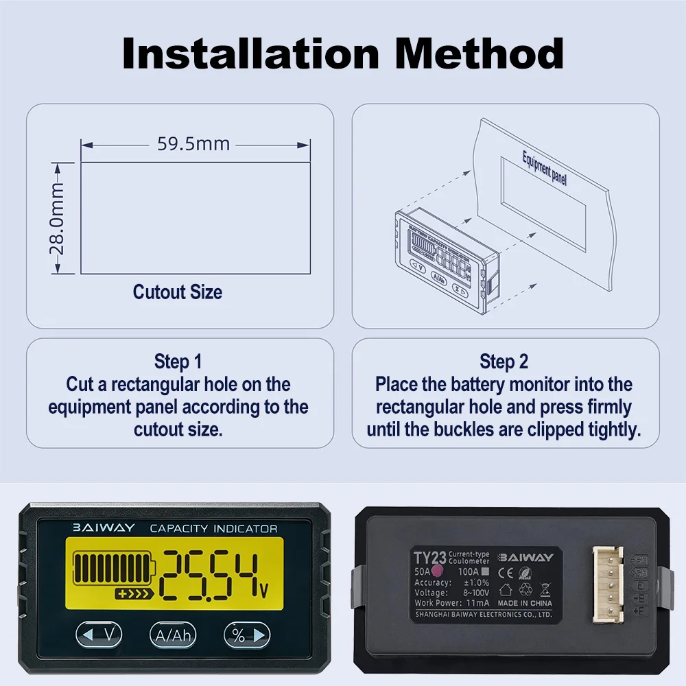 TY23 Batteriekapazitätsanzeiger 8V-120V 50A 100A, Li-Ion Lifepo4 Blei-Säure Lithium Spannungstester – Detail 6