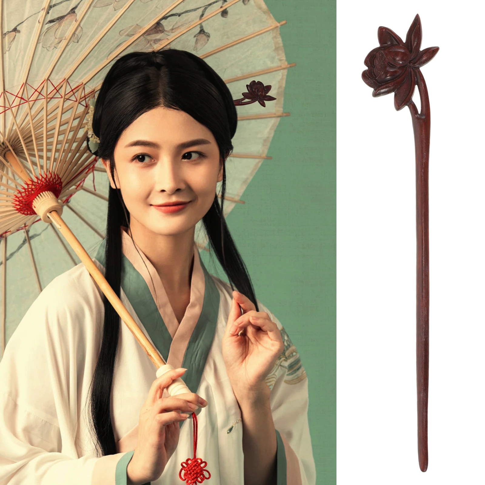 

Lotus Hairpin Wood Carving Chopsticks Vintage Sticks for Buns Women Bride Hairstyle Accessories Retro Design Elegant