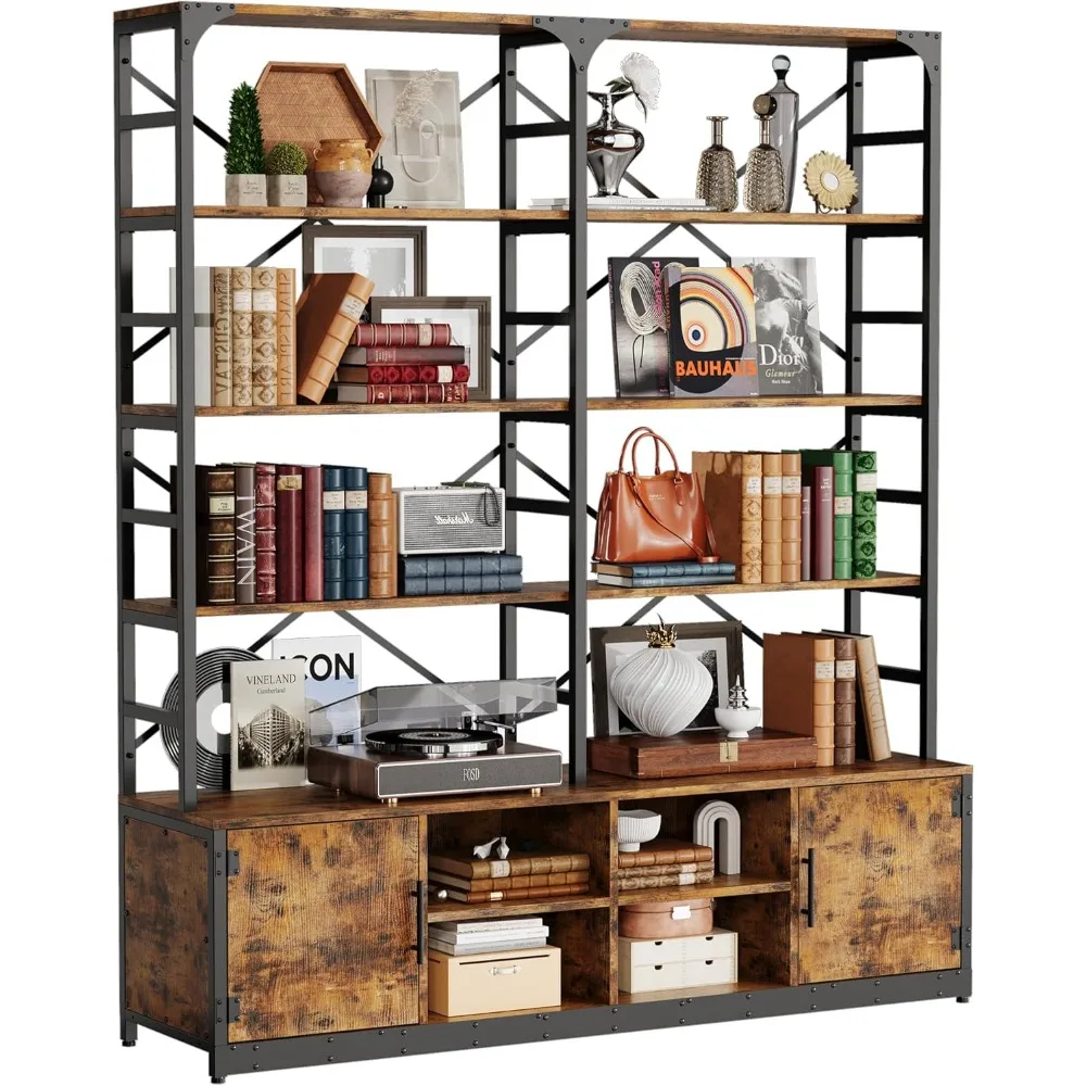

bookshelves 6 tiers 73.1 inch tall industrial bookshelf with doors, bookcase and display shelf, open storage cabinet for living